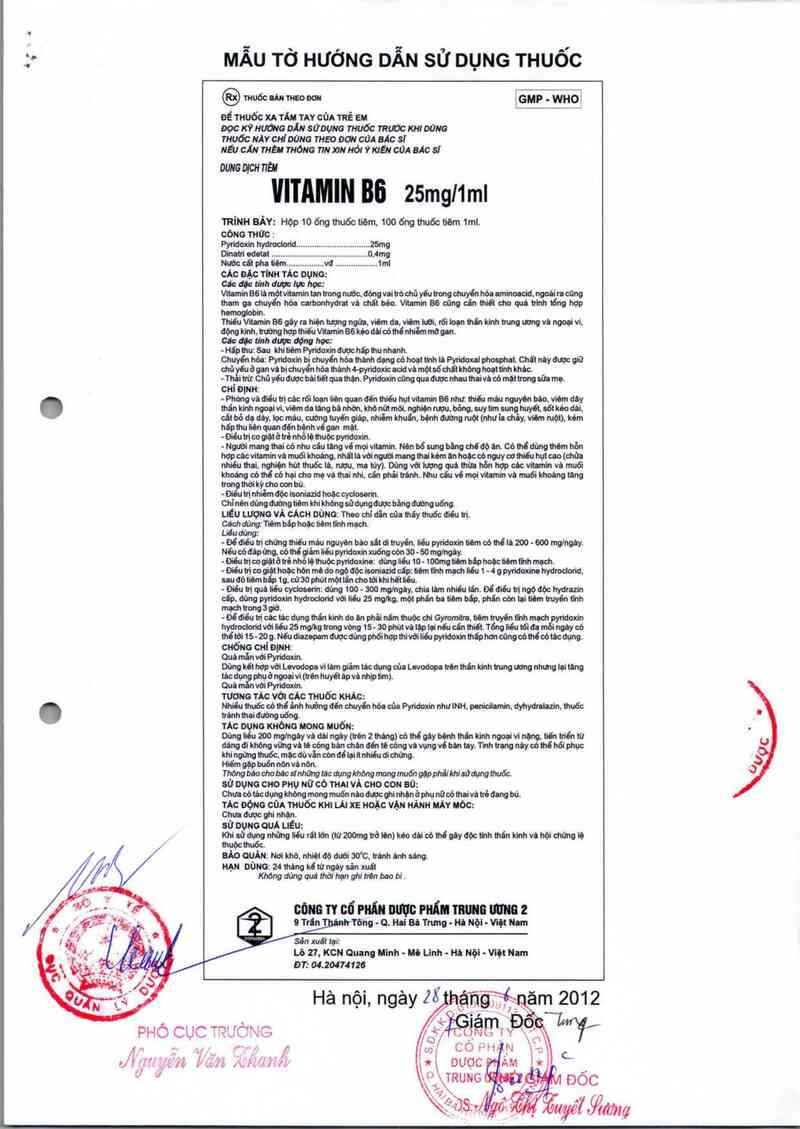 thông tin, cách dùng, giá thuốc Vitamin B6 25 mg/1 ml - ảnh 4