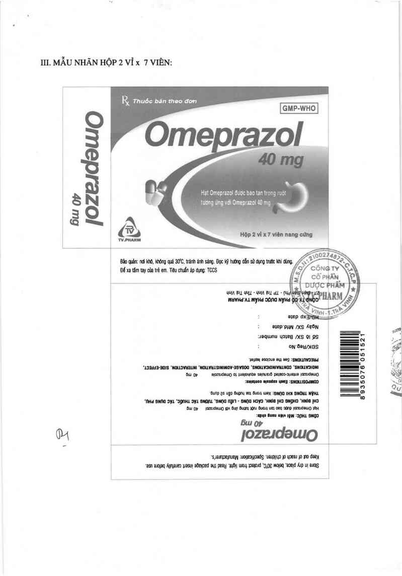 thông tin, cách dùng, giá thuốc Omeprazol 40mg - ảnh 1