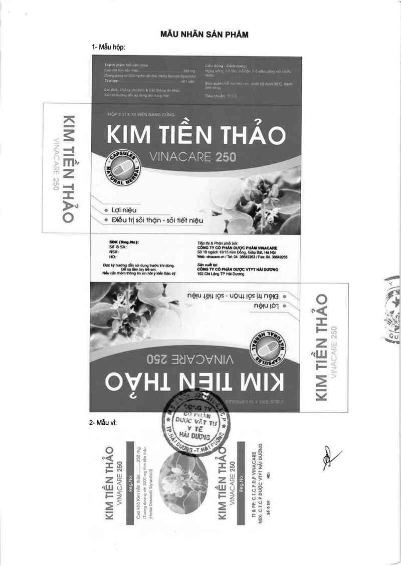 thông tin, cách dùng, giá thuốc Kim tiền thảo Vinacare 250 - ảnh 1