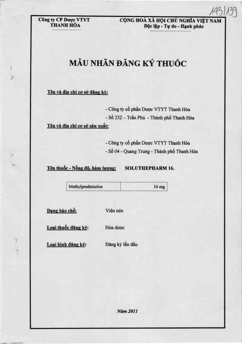 thông tin, cách dùng, giá thuốc Soluthepharm 16 - ảnh 0