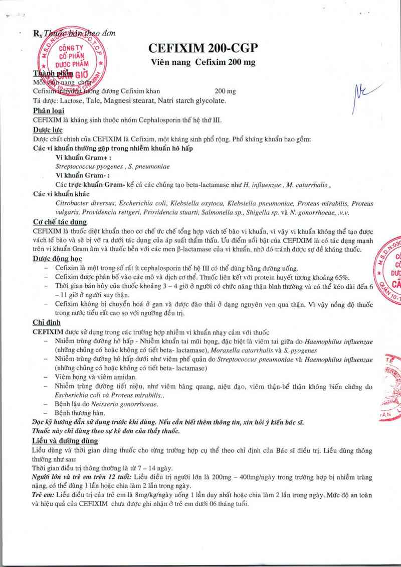thông tin, cách dùng, giá thuốc Cefixim 200 - CGP - ảnh 1