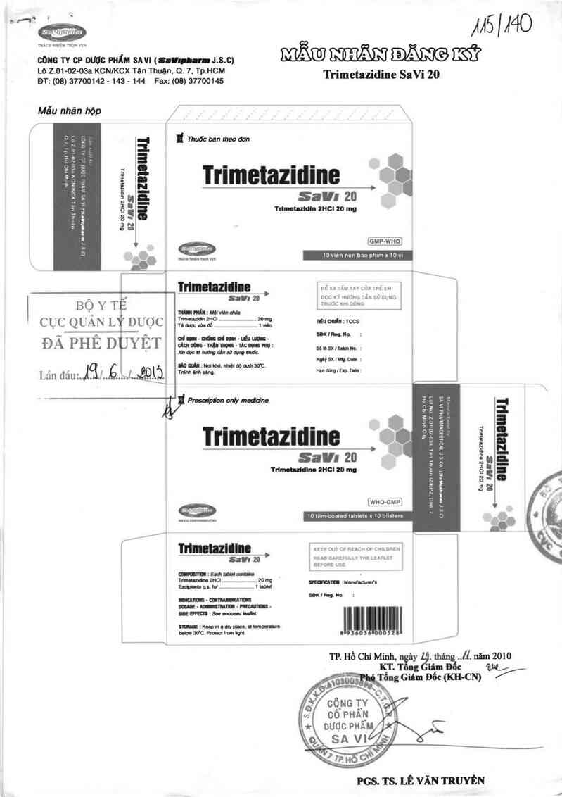 thông tin, cách dùng, giá thuốc Trimetazidine SaVi 20 - ảnh 0