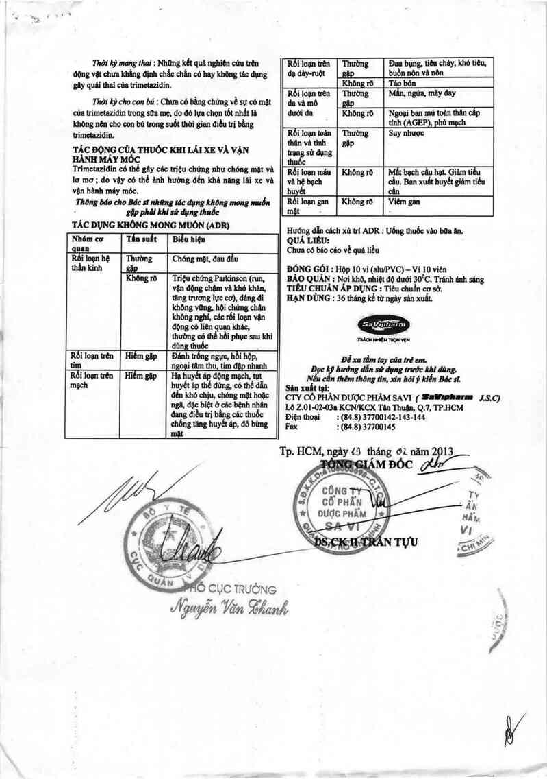 thông tin, cách dùng, giá thuốc Trimetazidine SaVi 20 - ảnh 3