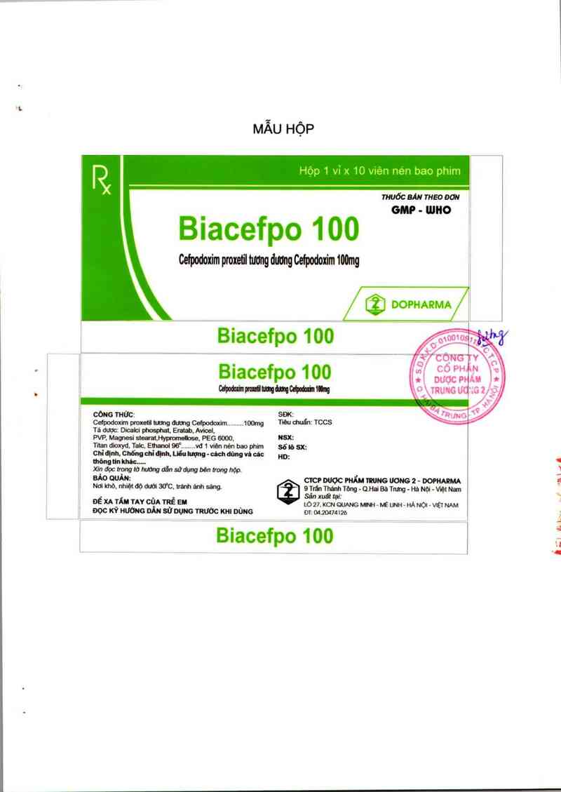 thông tin, cách dùng, giá thuốc Biacefpo 100 - ảnh 1