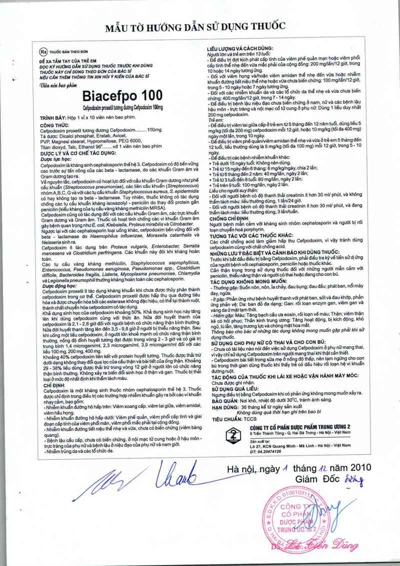 thông tin, cách dùng, giá thuốc Biacefpo 100 - ảnh 2
