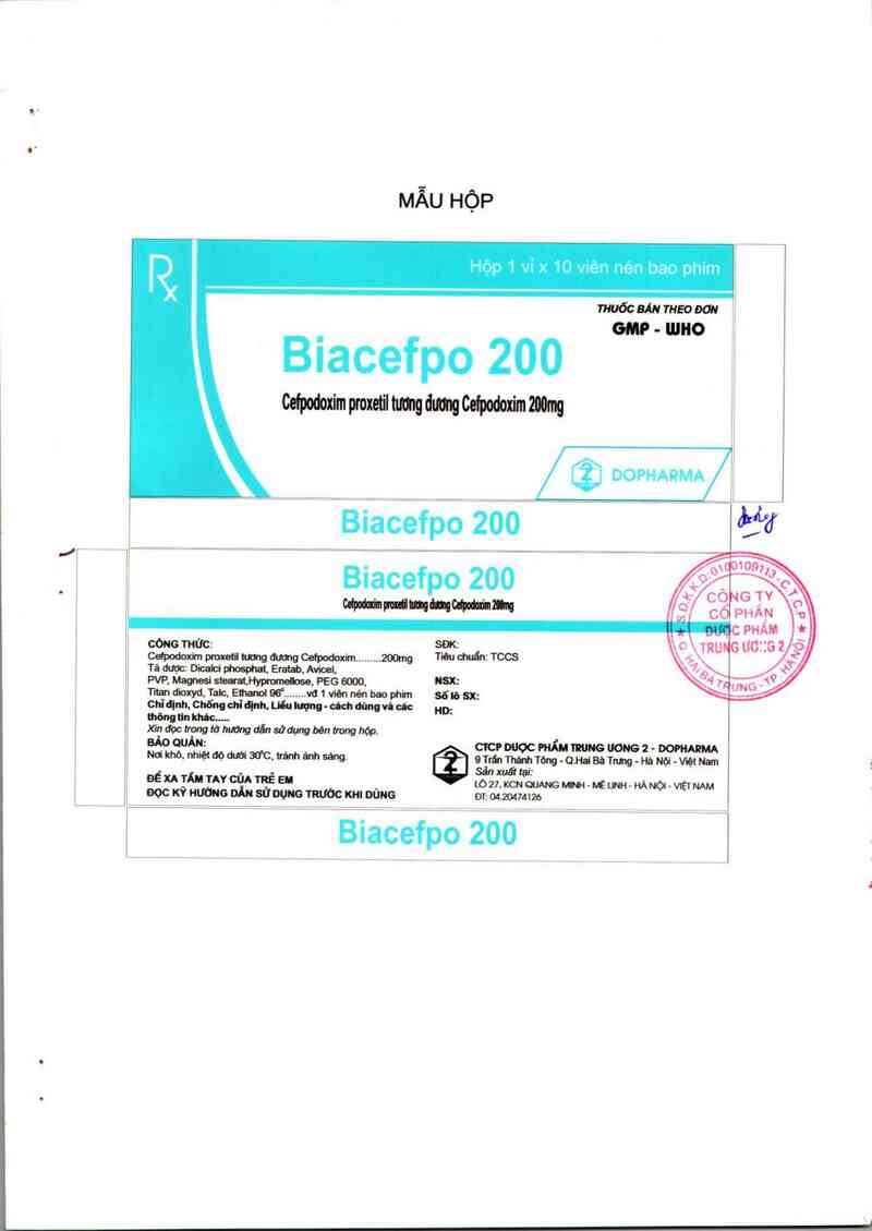 thông tin, cách dùng, giá thuốc Biacefpo 200 - ảnh 1