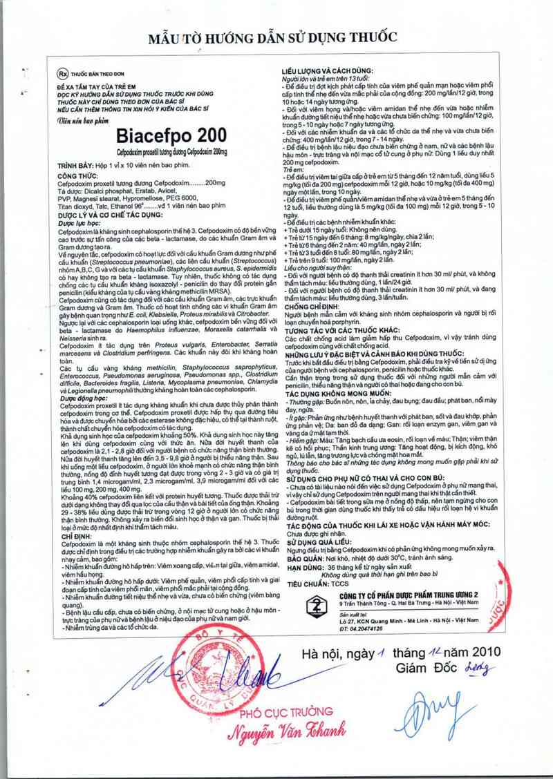 thông tin, cách dùng, giá thuốc Biacefpo 200 - ảnh 2