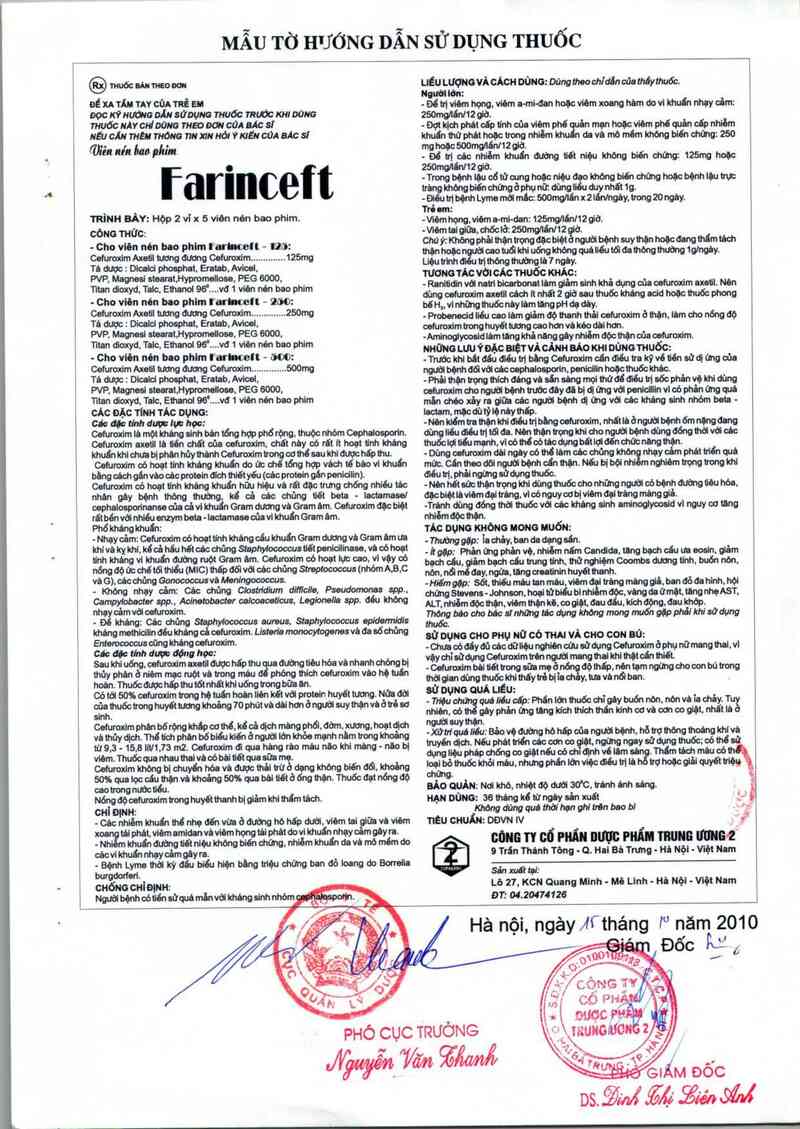 thông tin, cách dùng, giá thuốc Farinceft-250 - ảnh 2
