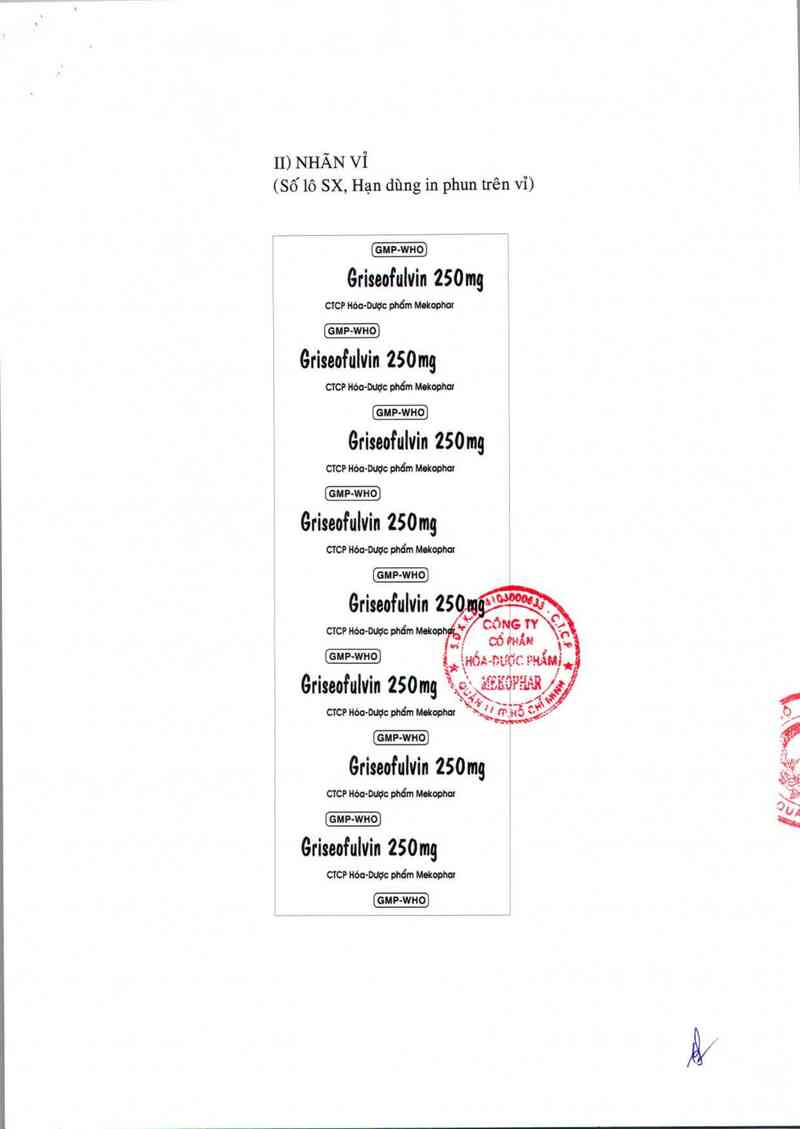 thông tin, cách dùng, giá thuốc Griseofulvin 250mg - ảnh 1
