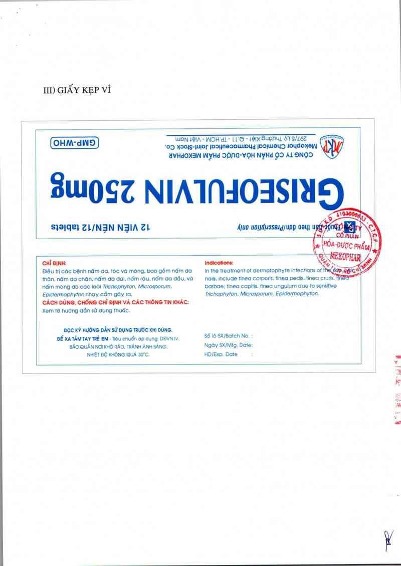 thông tin, cách dùng, giá thuốc Griseofulvin 250mg - ảnh 2