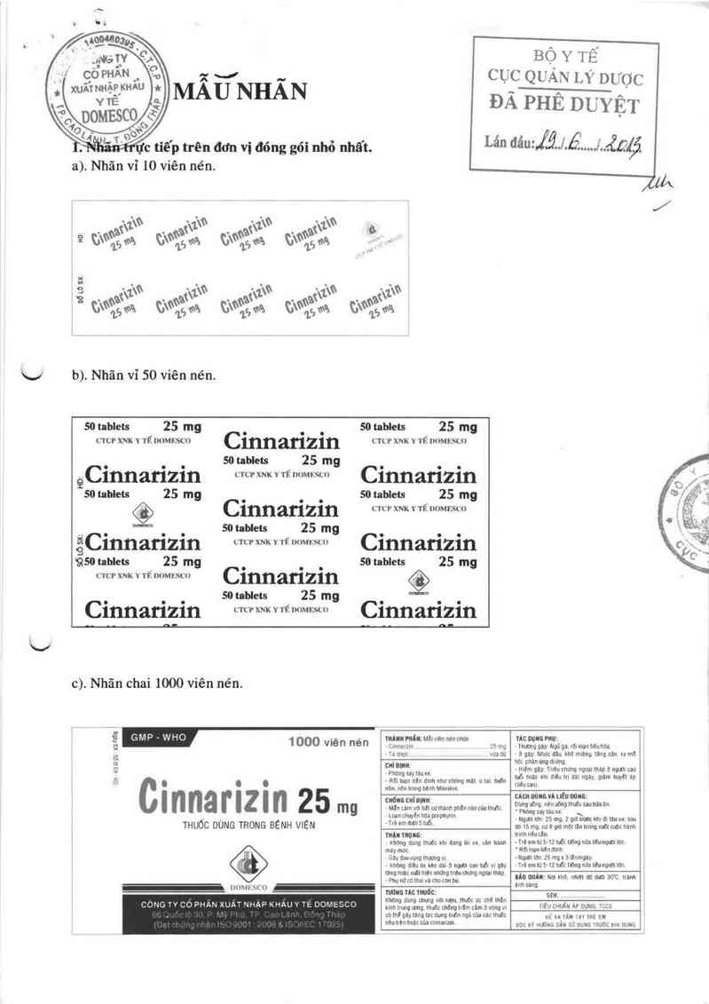 thông tin, cách dùng, giá thuốc Cinnarizin  25 mg - ảnh 0