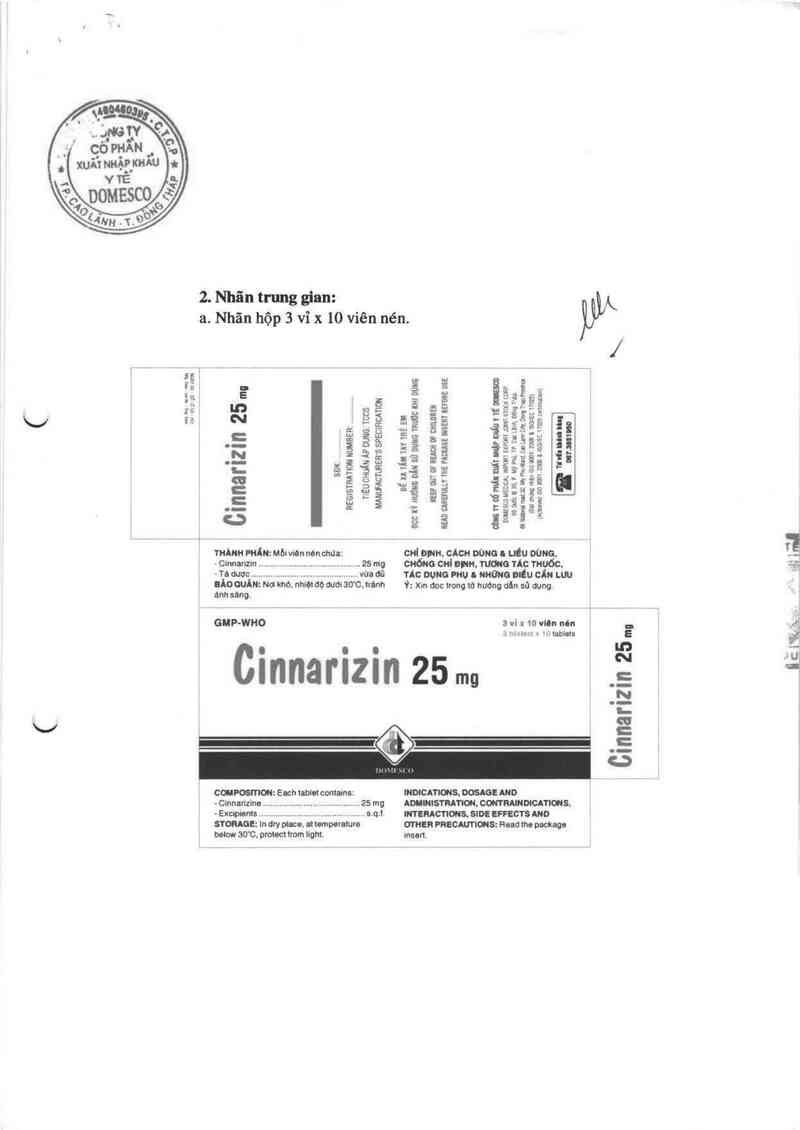 thông tin, cách dùng, giá thuốc Cinnarizin  25 mg - ảnh 1