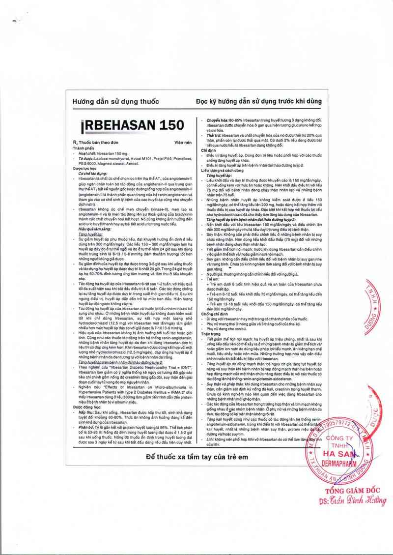 thông tin, cách dùng, giá thuốc Irbehasan 150 - ảnh 2