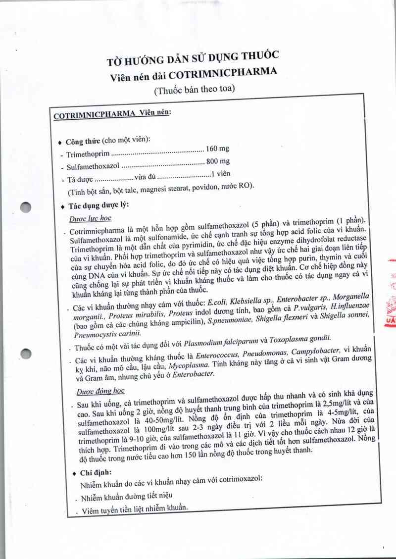 thông tin, cách dùng, giá thuốc Cotrimnicpharma - ảnh 2
