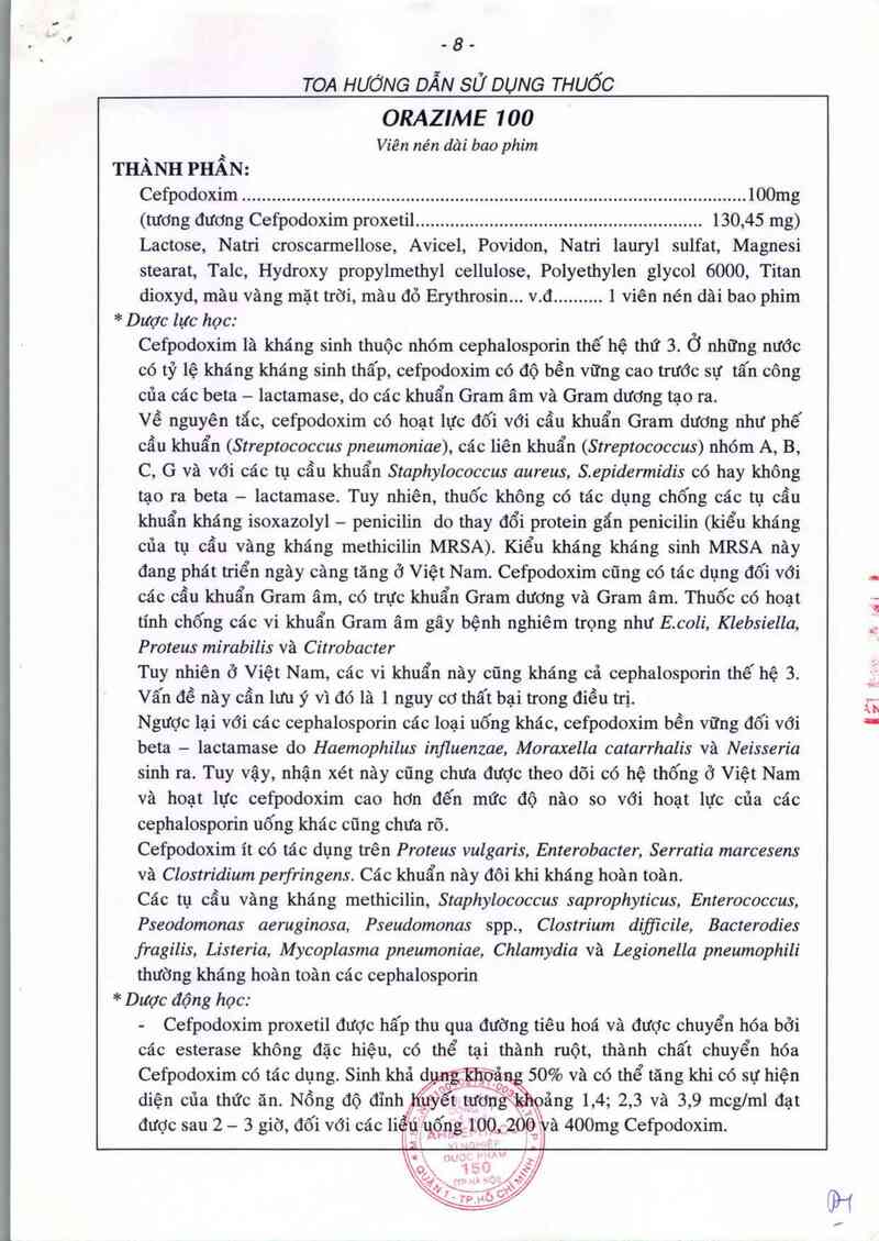 thông tin, cách dùng, giá thuốc Orazime 100 - ảnh 2