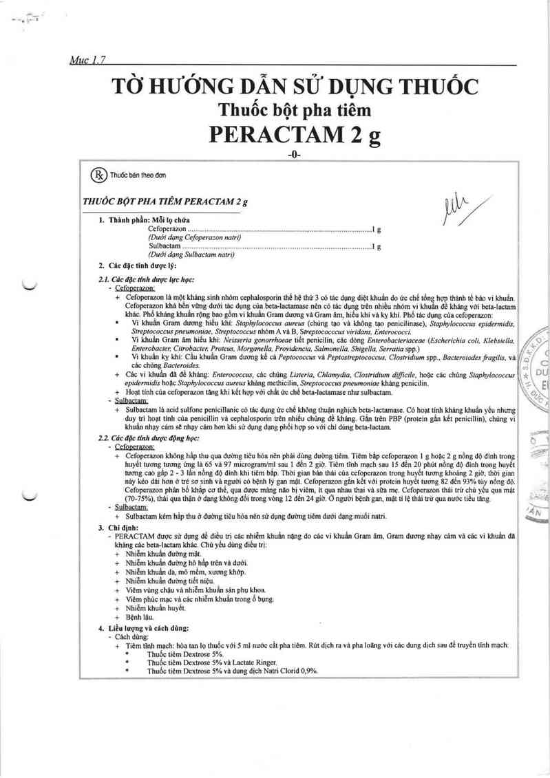 thông tin, cách dùng, giá thuốc Peractam 2g - ảnh 2