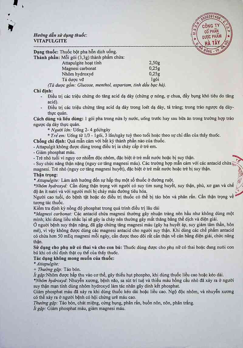 thông tin, cách dùng, giá thuốc Vitapulgite - ảnh 1