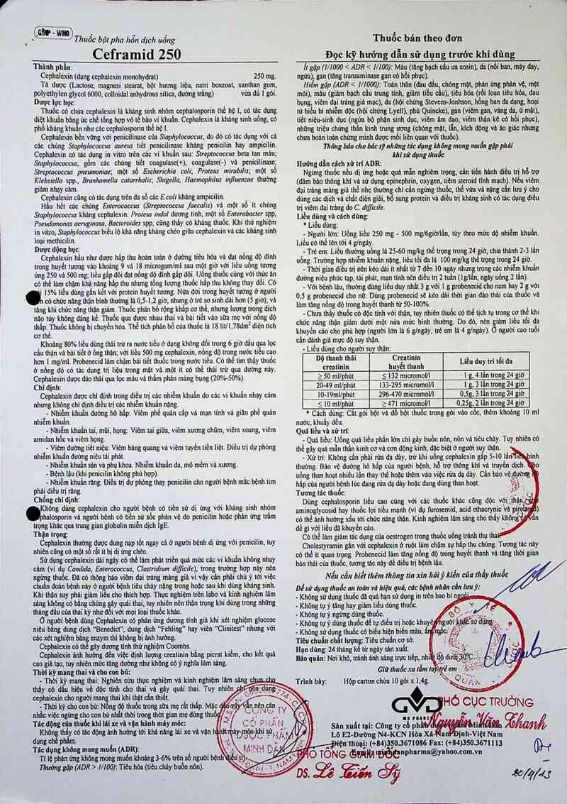 thông tin, cách dùng, giá thuốc Ceframid 250 - ảnh 2