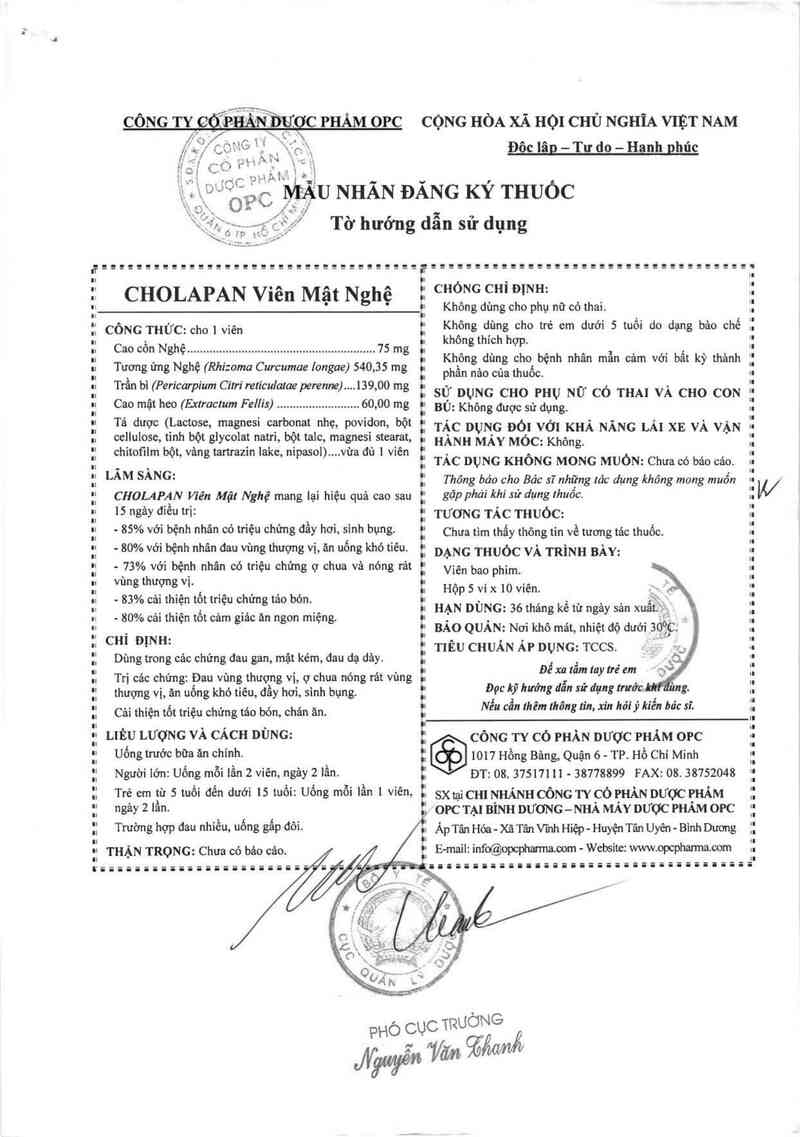 thông tin, cách dùng, giá thuốc CHOLAPAN Viên mật nghệ - ảnh 1