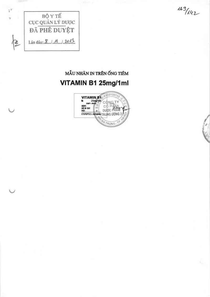 thông tin, cách dùng, giá thuốc Vitamin B1 25 mg/1 ml - ảnh 0