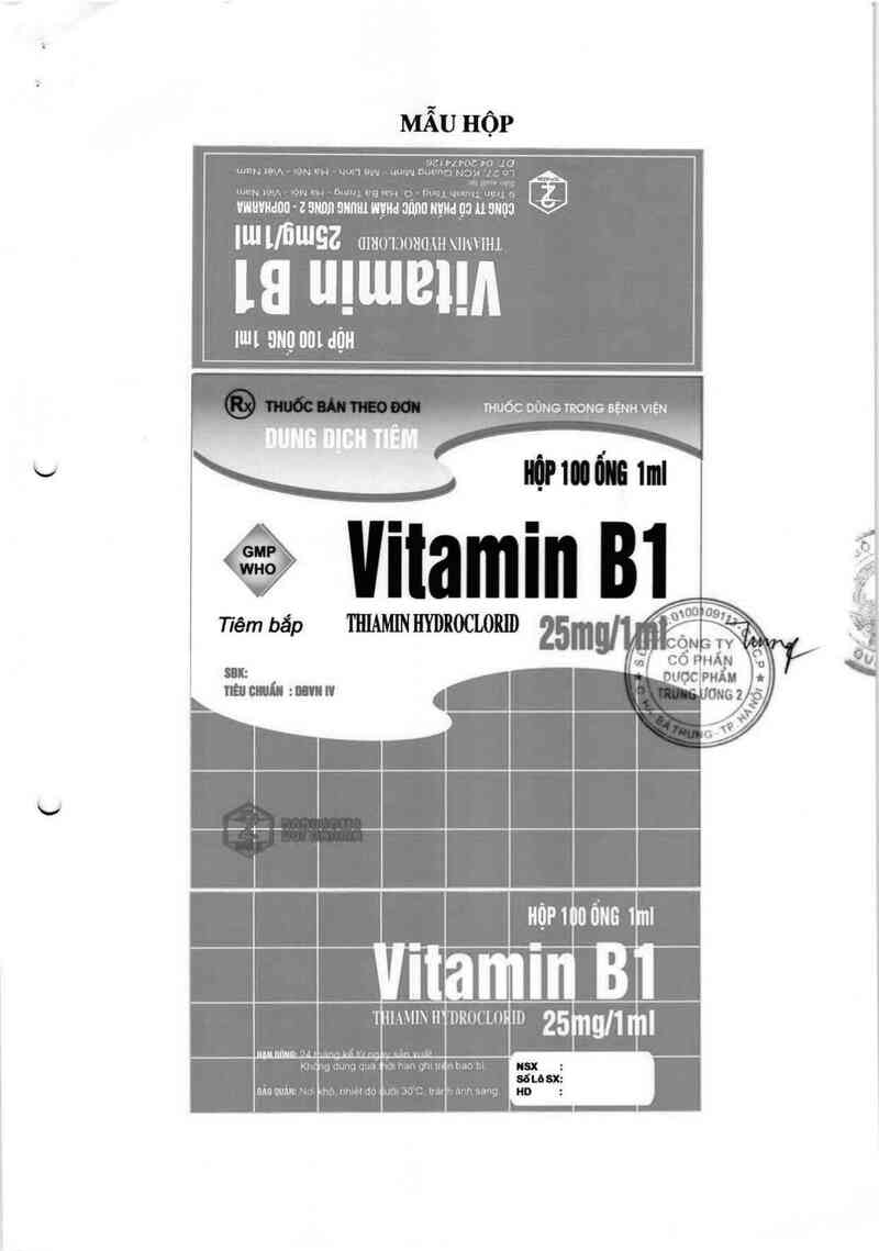 thông tin, cách dùng, giá thuốc Vitamin B1 25 mg/1 ml - ảnh 1