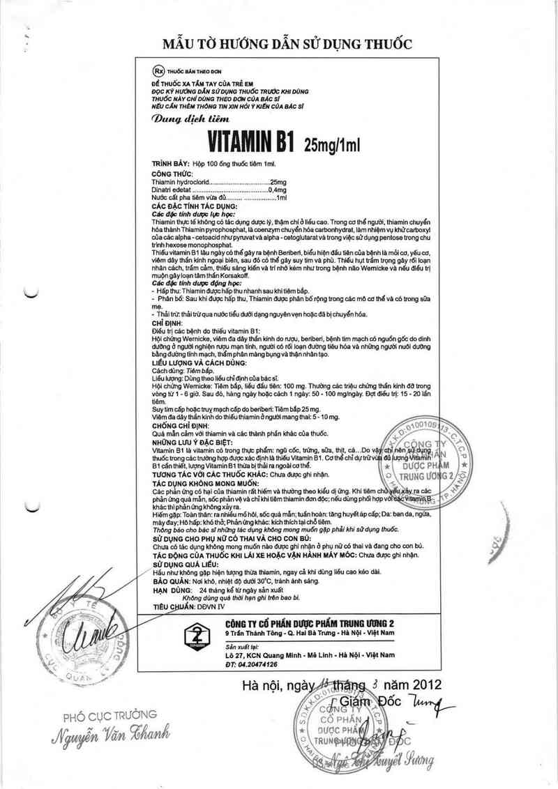 thông tin, cách dùng, giá thuốc Vitamin B1 25 mg/1 ml - ảnh 3