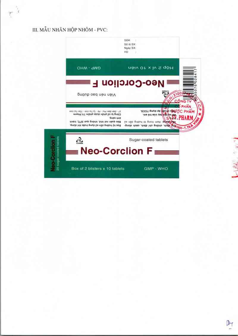 thông tin, cách dùng, giá thuốc Neo-Corclion F - ảnh 2