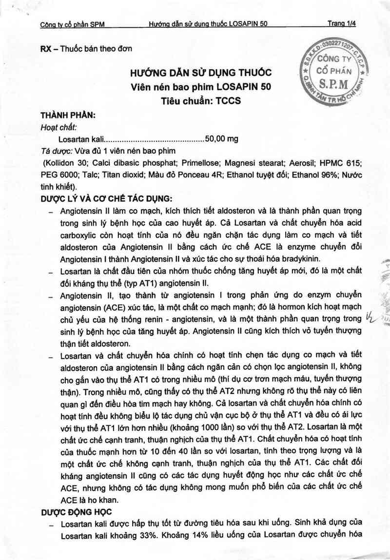 thông tin, cách dùng, giá thuốc Losapin 50 - ảnh 1