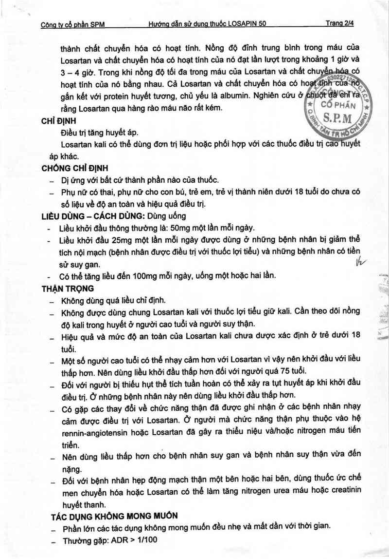 thông tin, cách dùng, giá thuốc Losapin 50 - ảnh 2