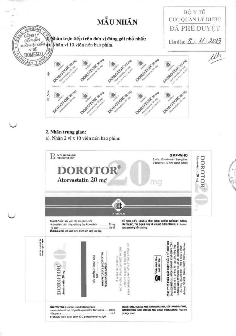thông tin, cách dùng, giá thuốc Dorotor 20 mg - ảnh 0