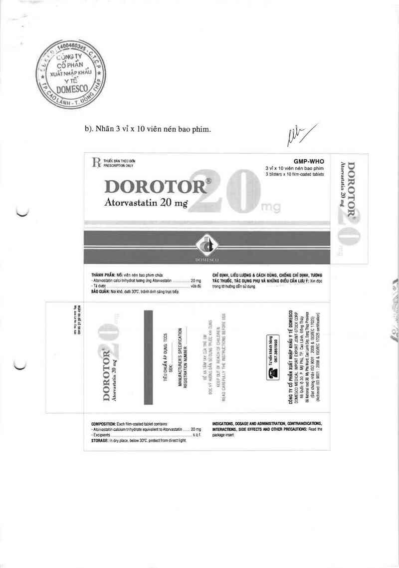 thông tin, cách dùng, giá thuốc Dorotor 20 mg - ảnh 1