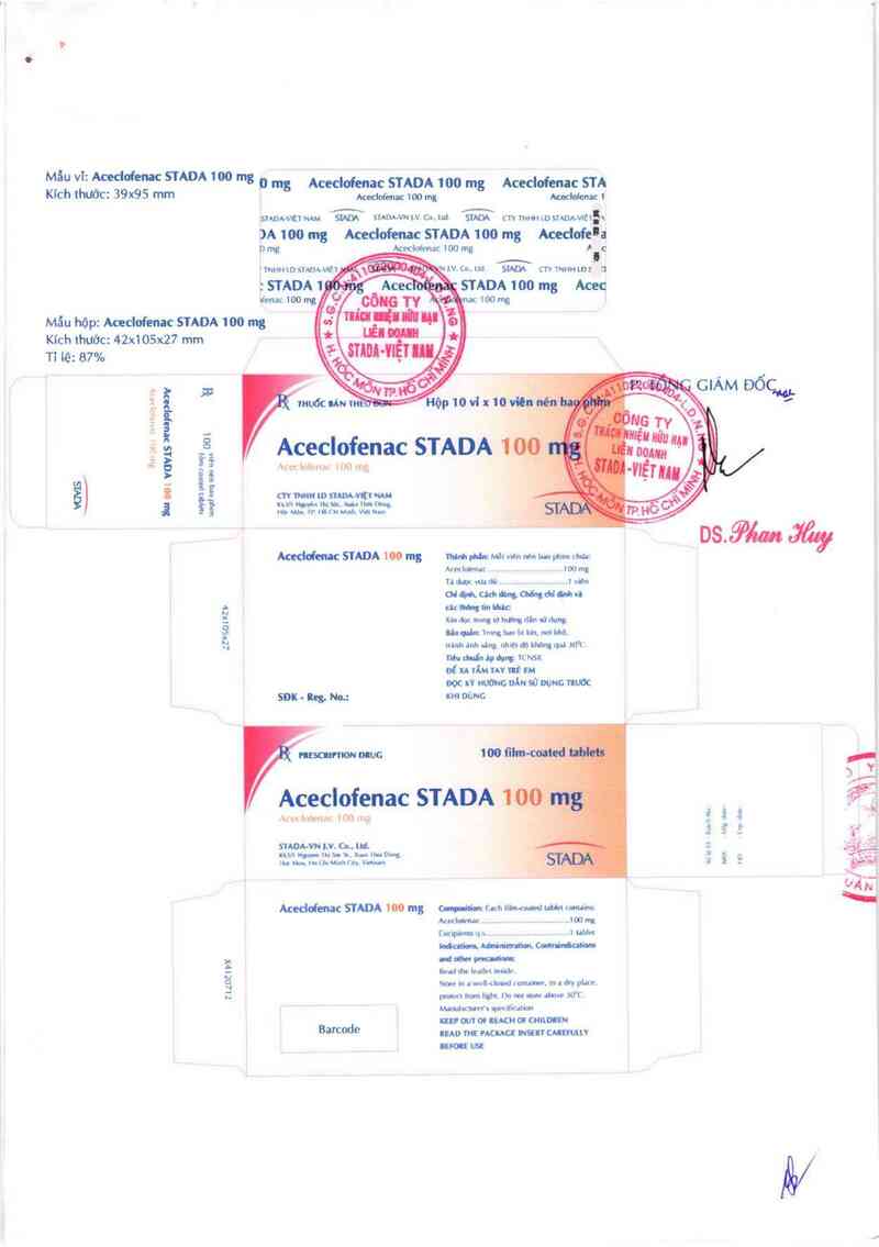thông tin, cách dùng, giá thuốc Aceclofenac Stada 100 mg - ảnh 1