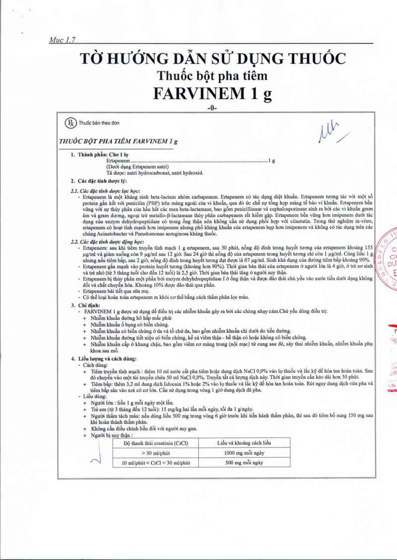 thông tin, cách dùng, giá thuốc Farvinem 1 g - ảnh 2