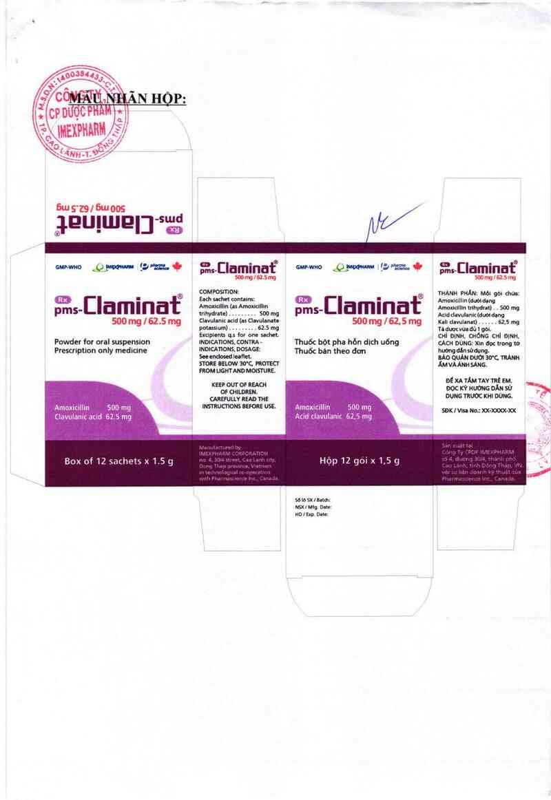 thông tin, cách dùng, giá thuốc pms - claminat 500 mg/62,5 mg - ảnh 1