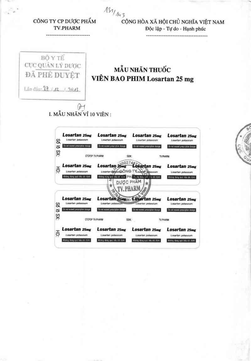 thông tin, cách dùng, giá thuốc Losartan 25mg - ảnh 0