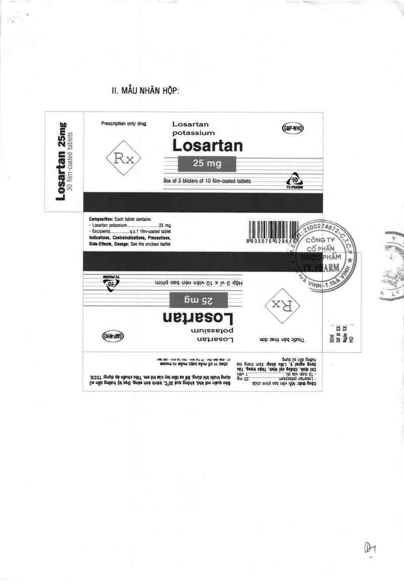 thông tin, cách dùng, giá thuốc Losartan 25mg - ảnh 1