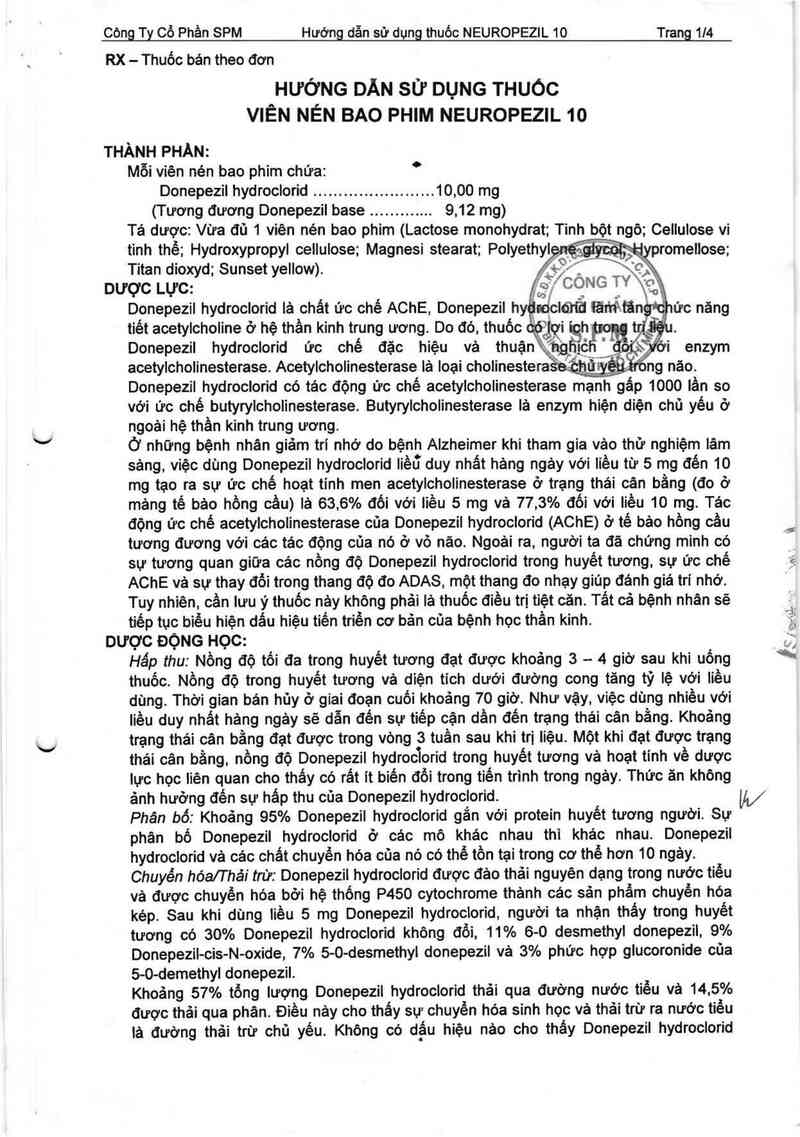 thông tin, cách dùng, giá thuốc Neuropezil 10 - ảnh 1