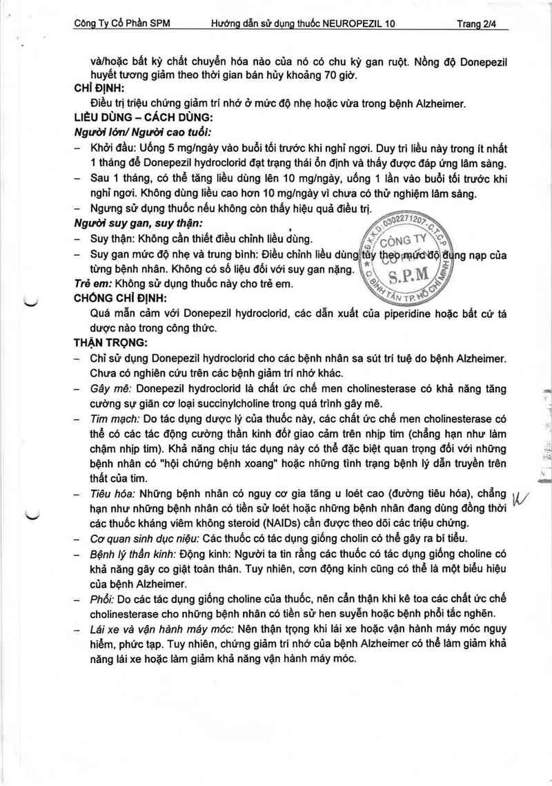 thông tin, cách dùng, giá thuốc Neuropezil 10 - ảnh 2