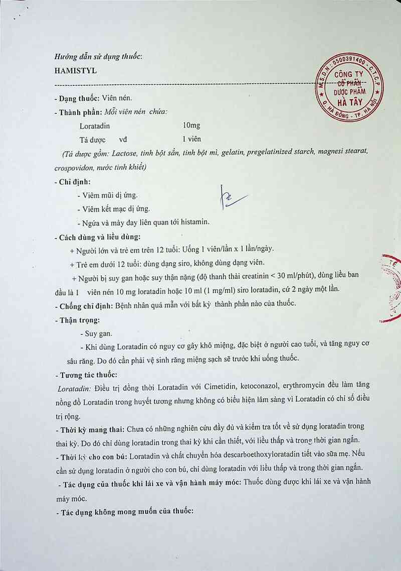 thông tin, cách dùng, giá thuốc Hamistyl - ảnh 2