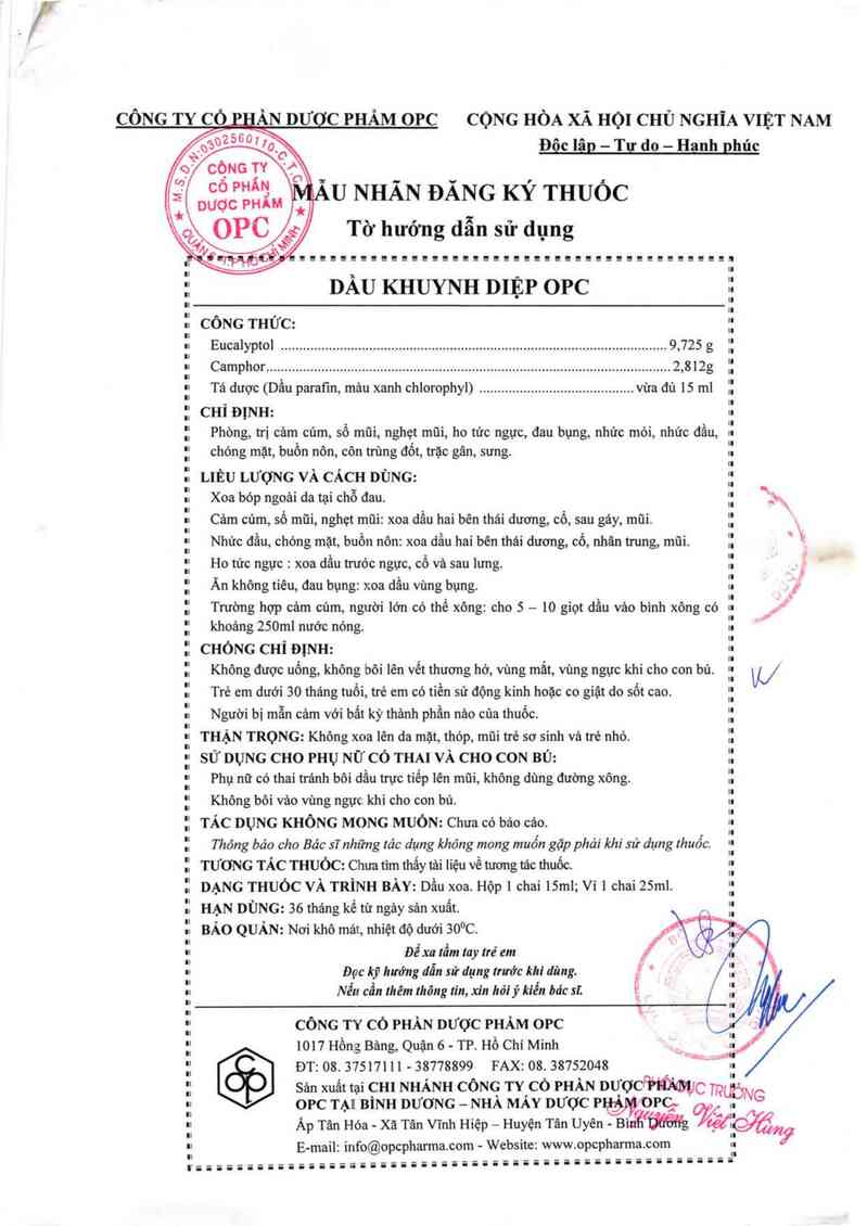 thông tin, cách dùng, giá thuốc Dầu khuynh diệp OPC - ảnh 2
