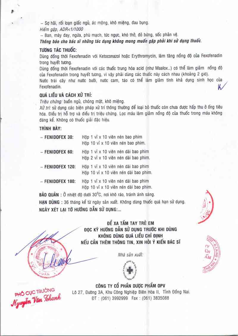 thông tin, cách dùng, giá thuốc Fenidofex 120 - ảnh 4
