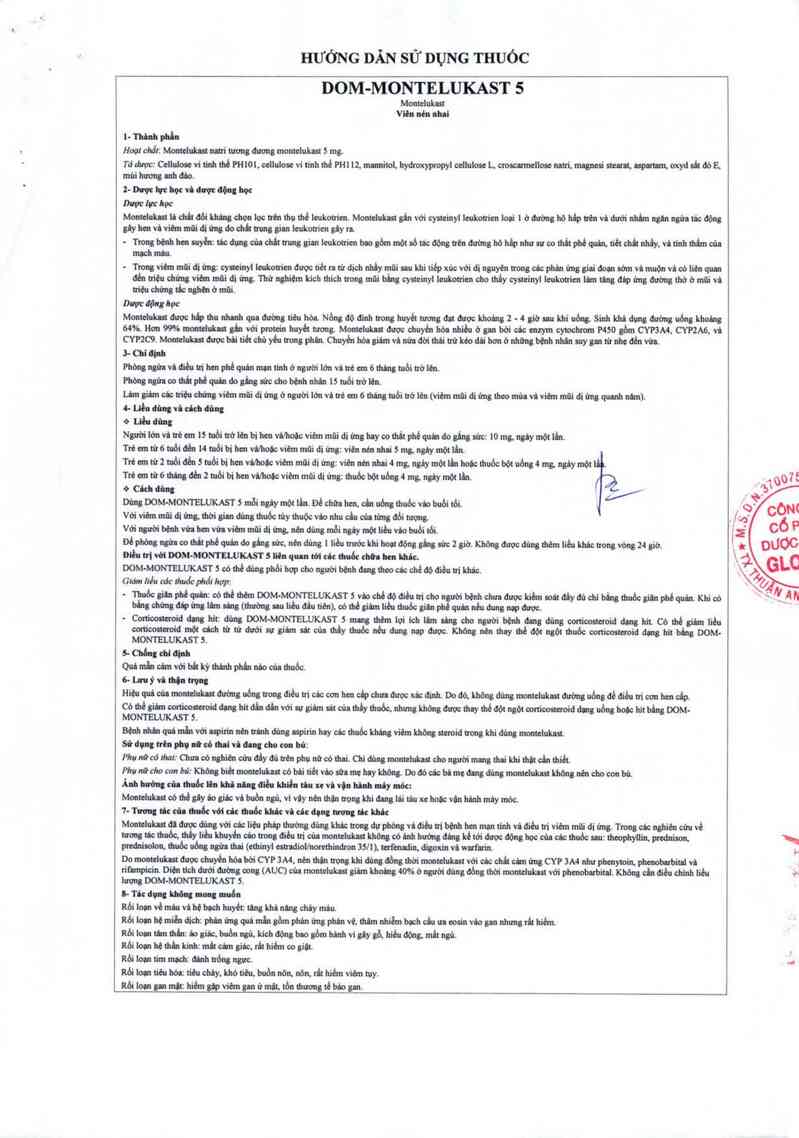thông tin, cách dùng, giá thuốc Dom-Montelukast 5 - ảnh 3