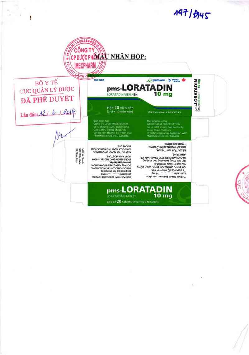 thông tin, cách dùng, giá thuốc pms - Loratadin 10 mg - ảnh 0