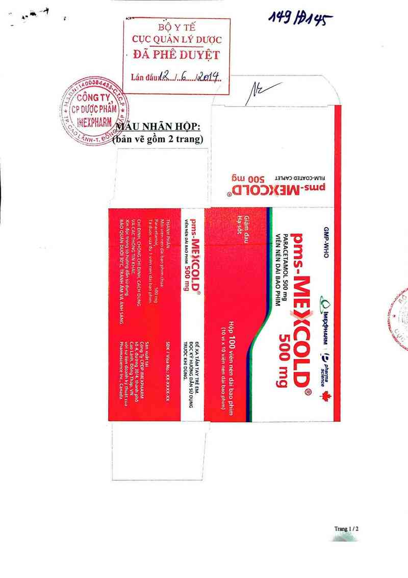 thông tin, cách dùng, giá thuốc pms-Mexcold 500mg - ảnh 0