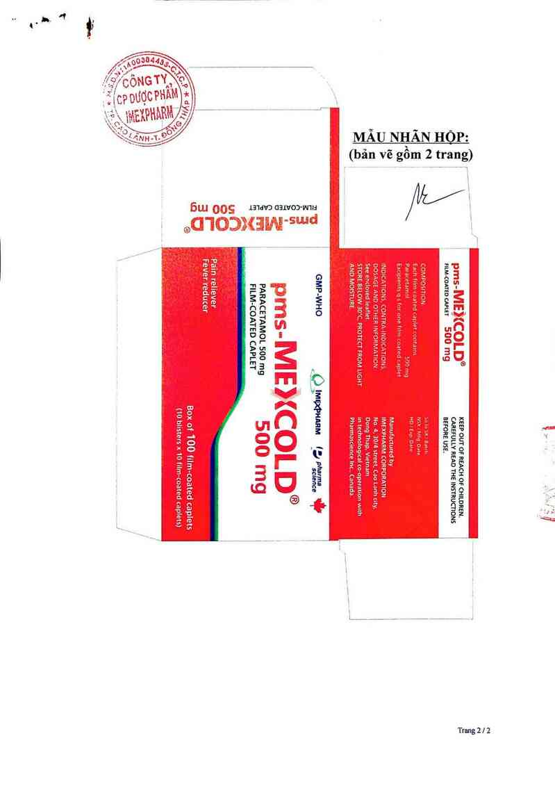 thông tin, cách dùng, giá thuốc pms-Mexcold 500mg - ảnh 1