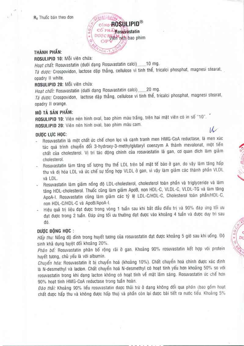 thông tin, cách dùng, giá thuốc Rosulipid 10 - ảnh 1