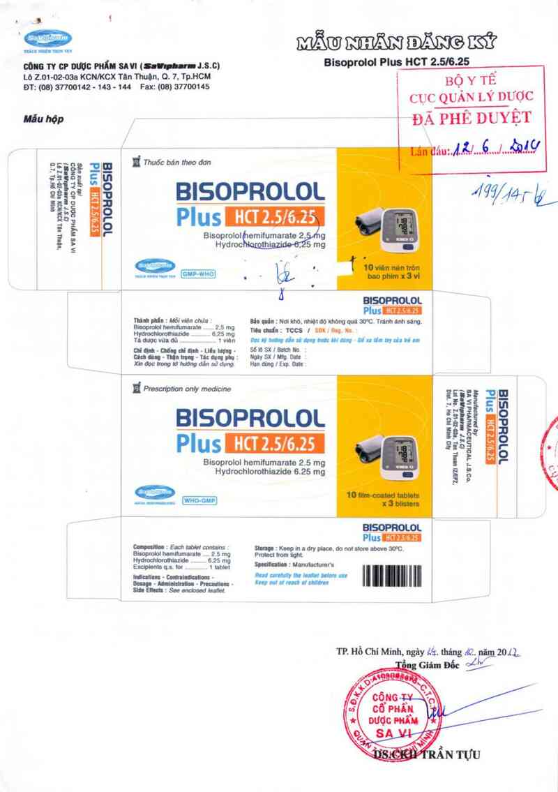 thông tin, cách dùng, giá thuốc Bisoprolol Plus HCT 2.5/6.25 - ảnh 0