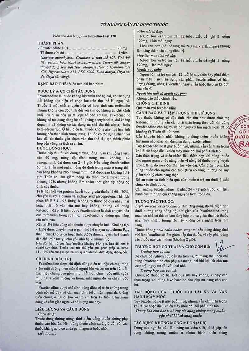 thông tin, cách dùng, giá thuốc Fexodinefast 120 - ảnh 3