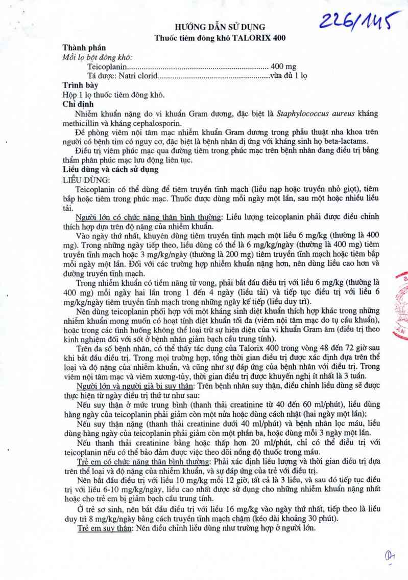 thông tin, cách dùng, giá thuốc Talorix 400 - ảnh 1