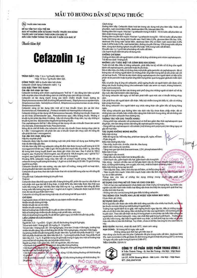 thông tin, cách dùng, giá thuốc Cefazolin 1g - ảnh 3